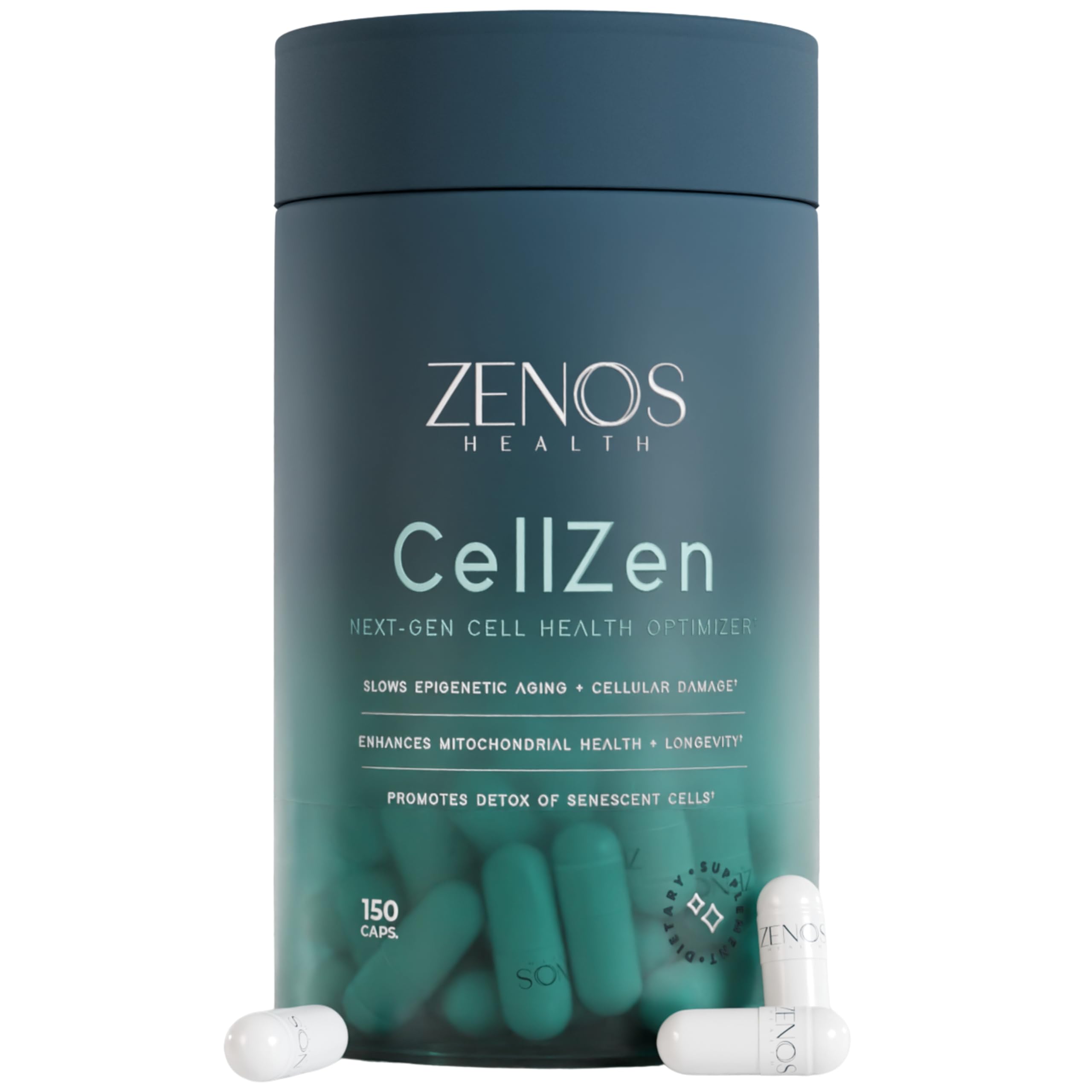 Zenos Health CellZen NAC bottle highlights daily antioxidant support for cellular health.