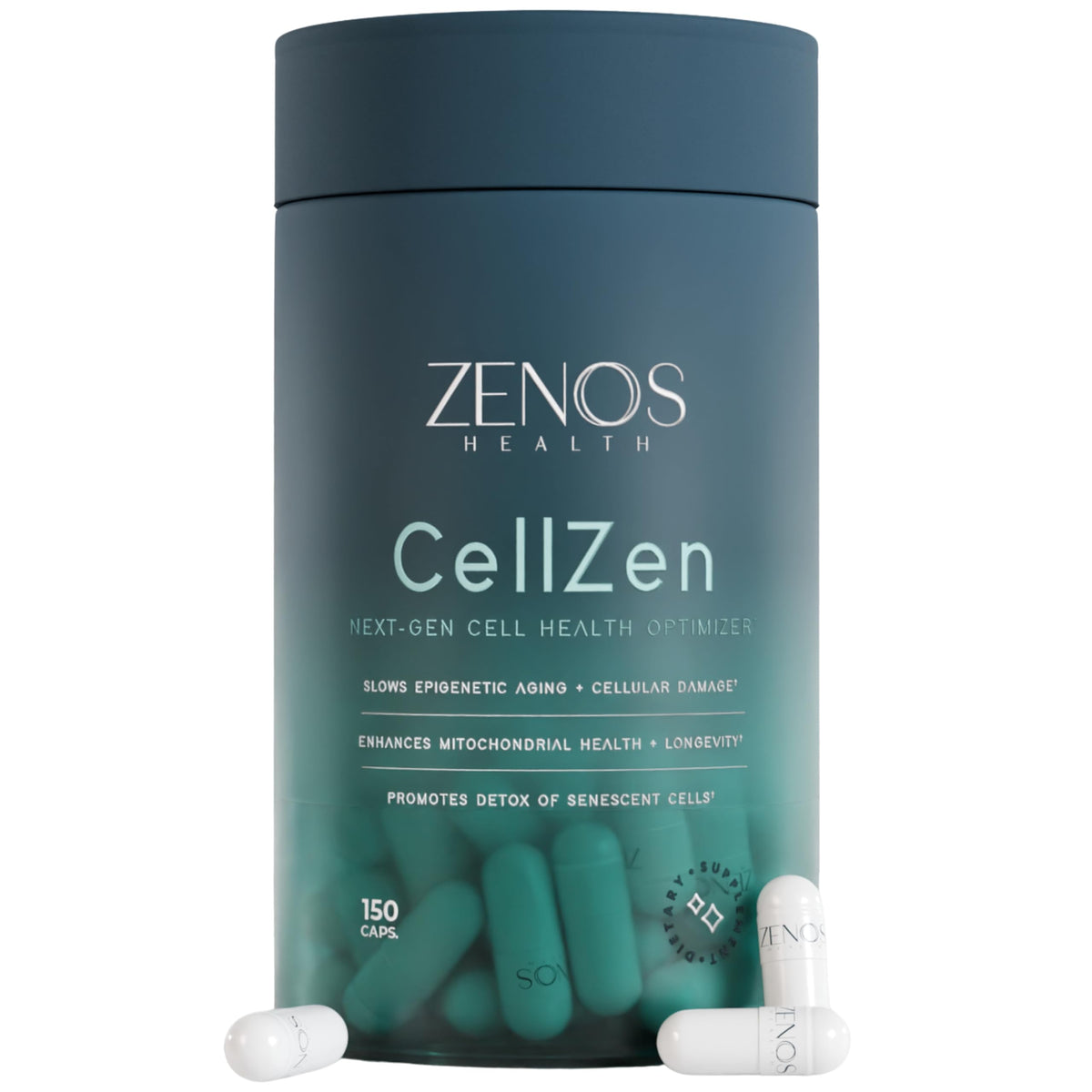 Zenos Health CellZen NAC bottle highlights daily antioxidant support for cellular health.