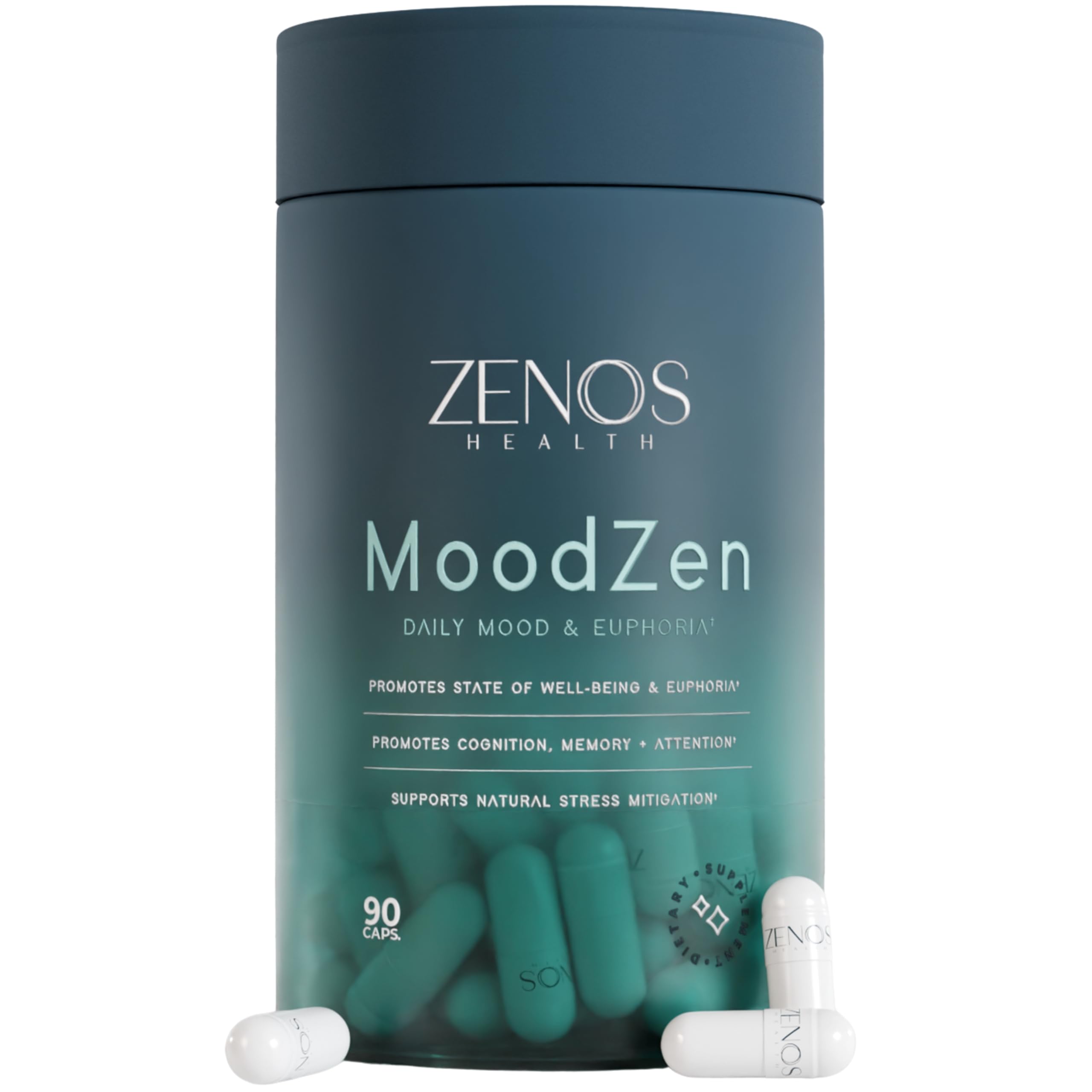 Zenos Health MoodZen bottle front for daily mood support.