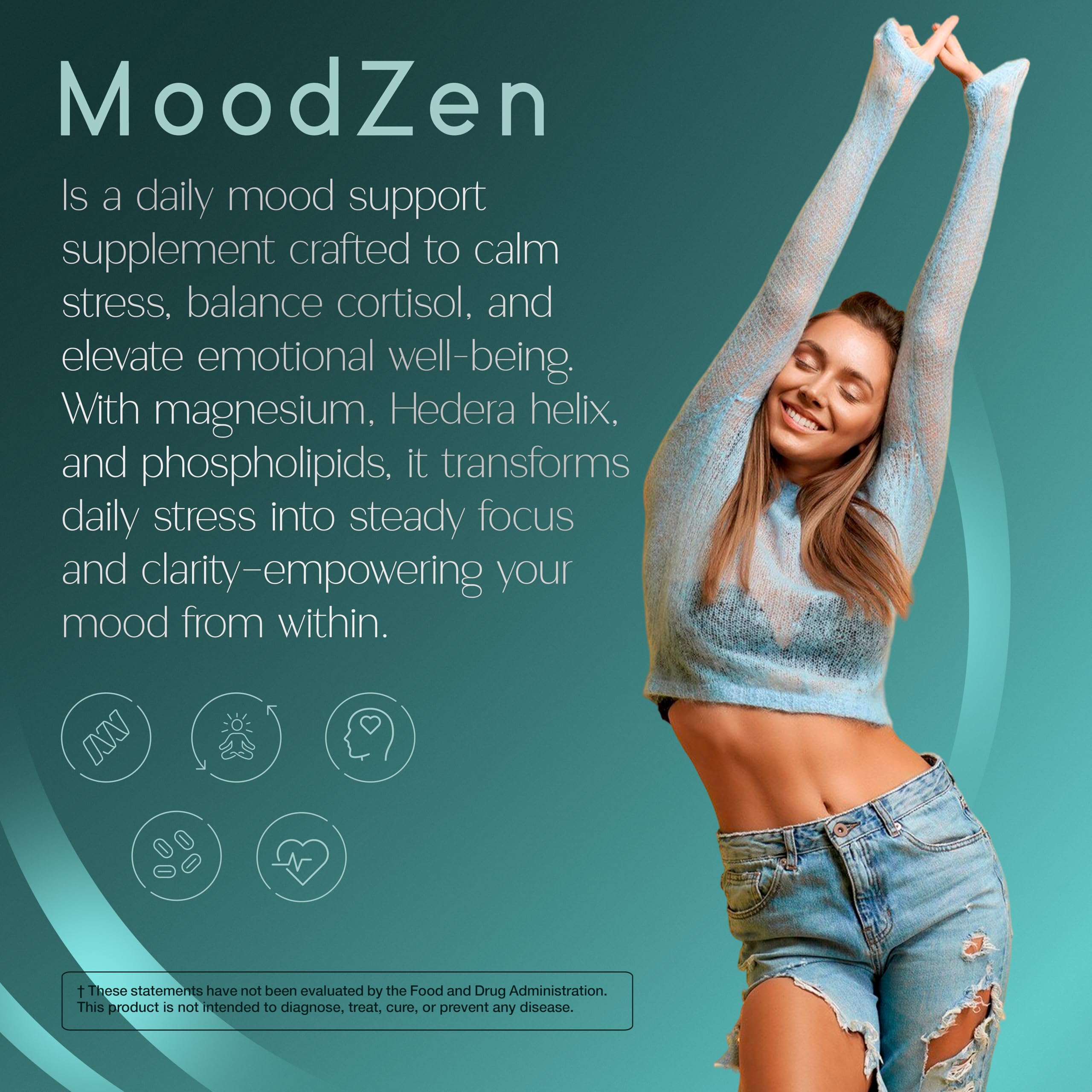 MoodZen capsules close-up highlighting smooth texture and dosage.