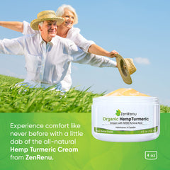Zenrenu hemp turmeric cream being applied to skin for smooth absorption