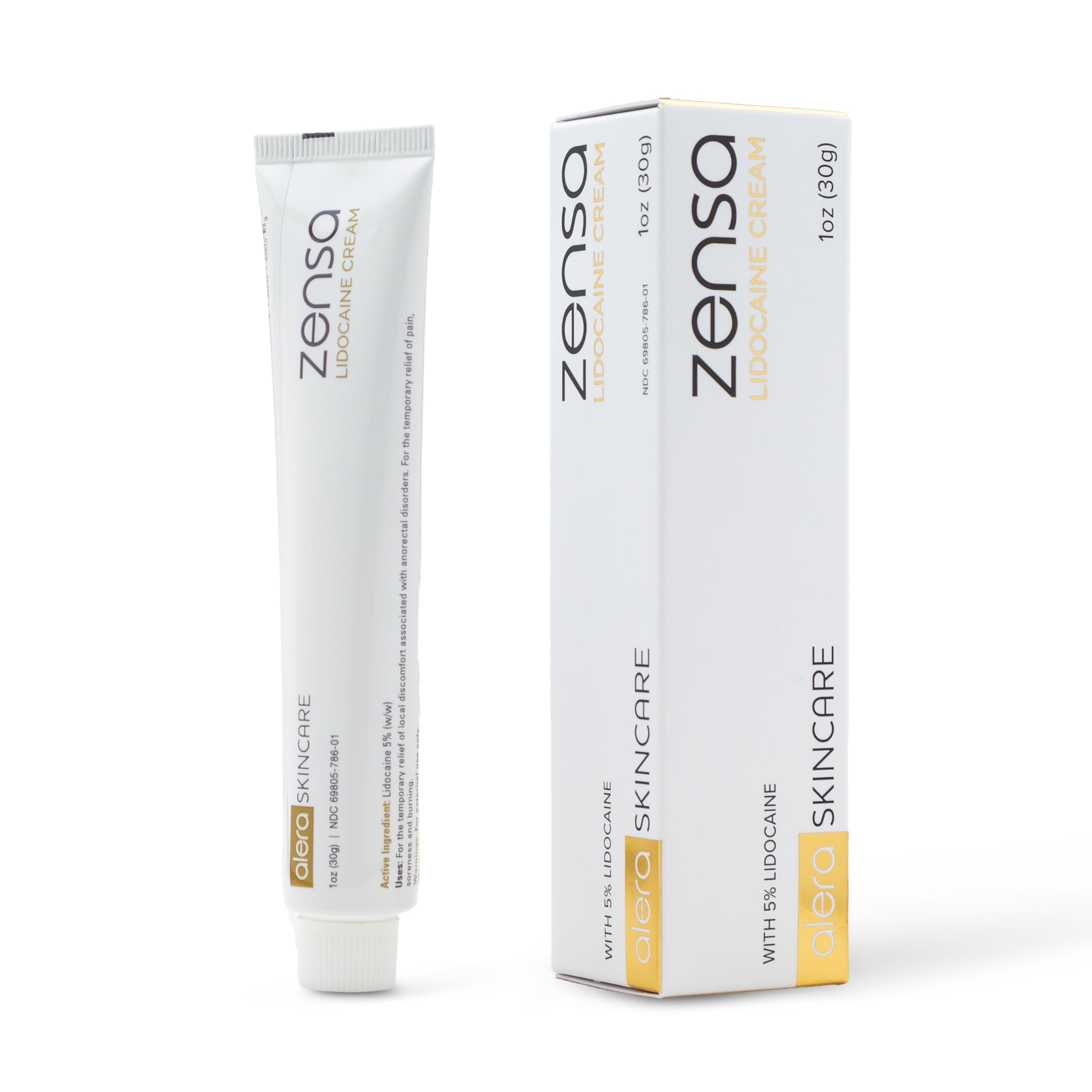 Zensa Numbing Cream 5% tube close-up showing smooth, fast-acting formula.