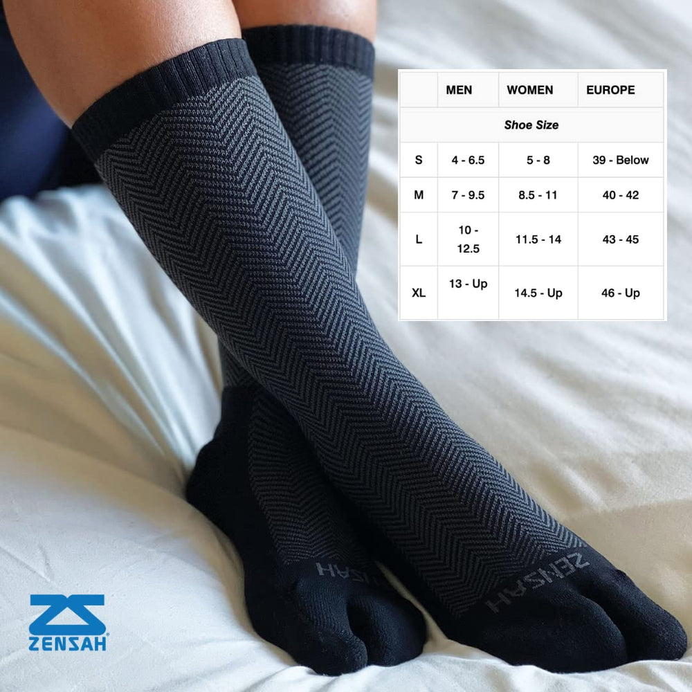 Zensah Bunion Ease Sock crew-height for discreet everyday use.