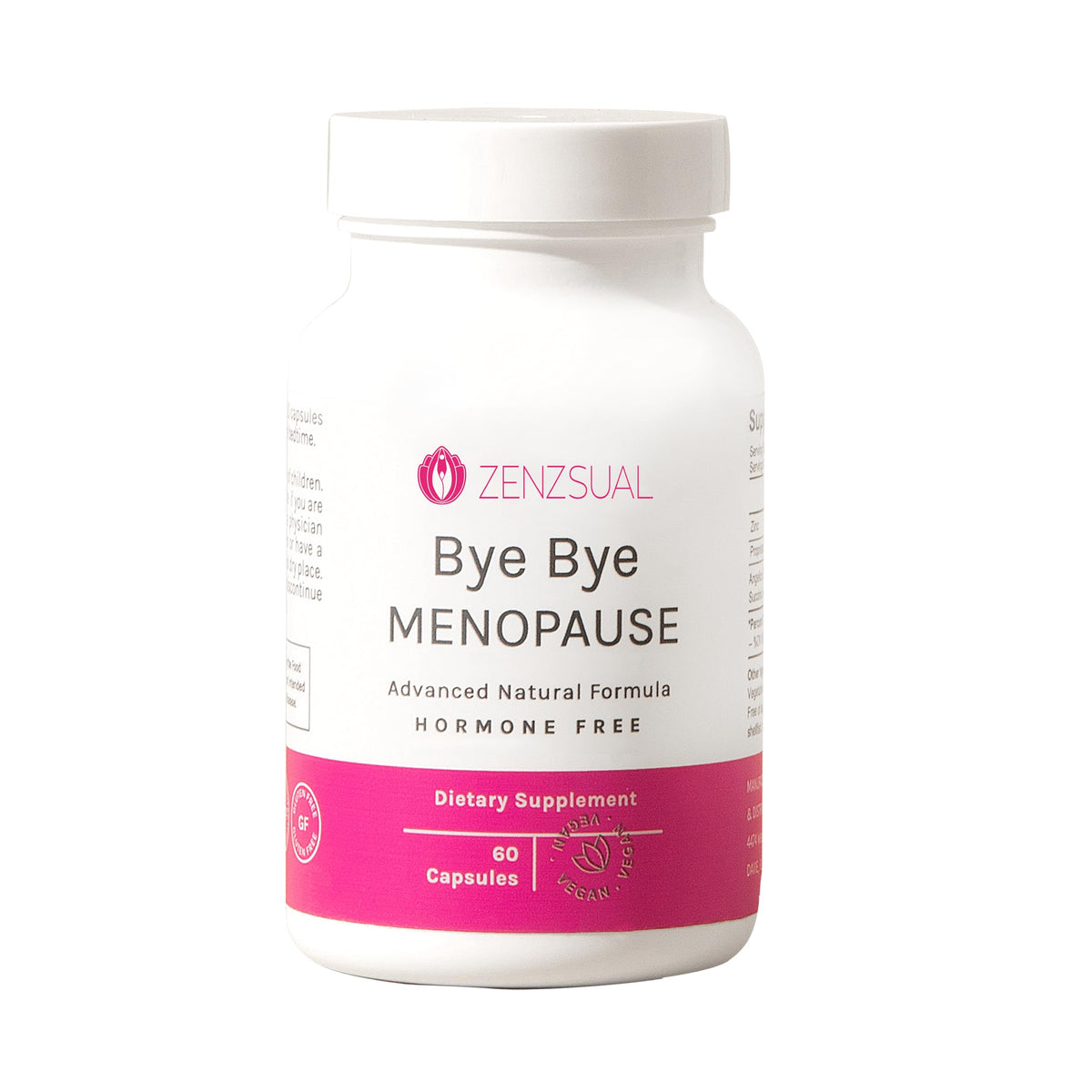 ZENZSUAL Bye Bye Menopause melatonin bottle promotes restful sleep.