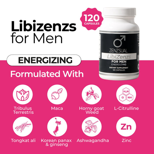 ZENZSUAL LibiZenzs Men capsules close-up highlights easy daily intake