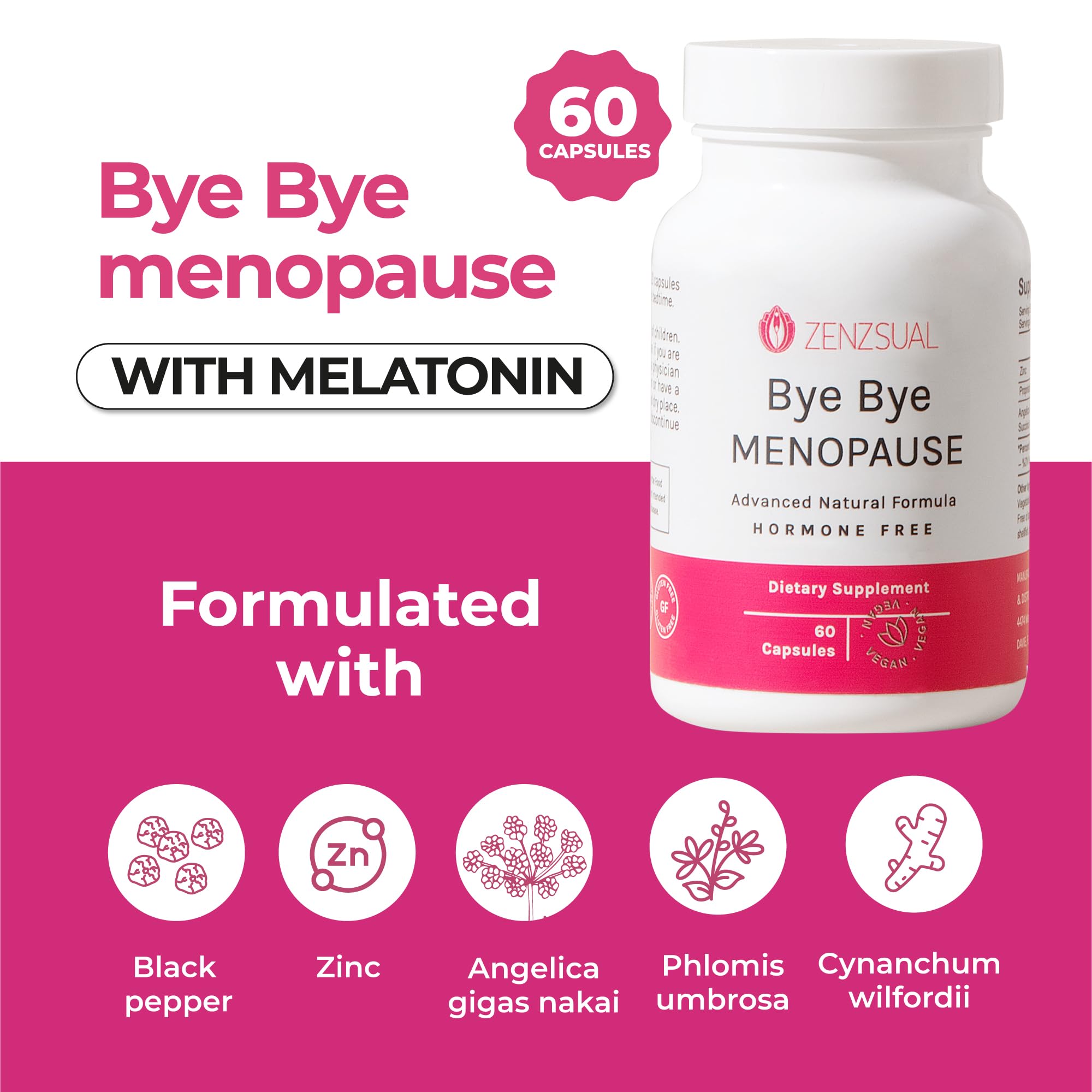 ZENZSUAL melatonin sleep support capsules on a clean surface.