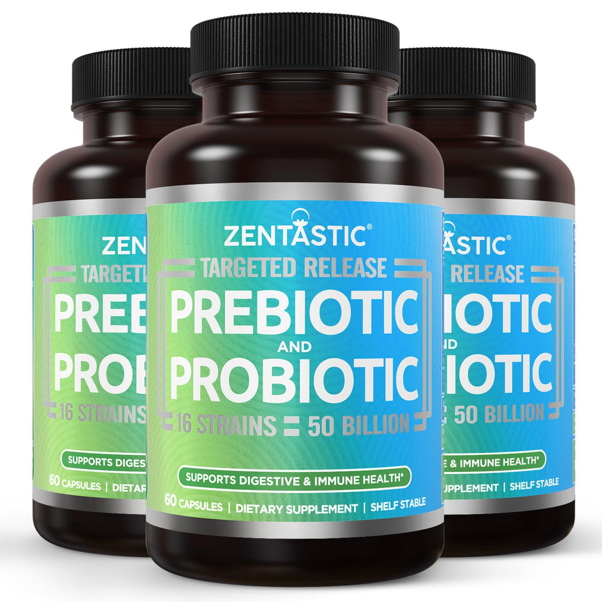 Zentastic Probiotics bottle front view for daily gut support.