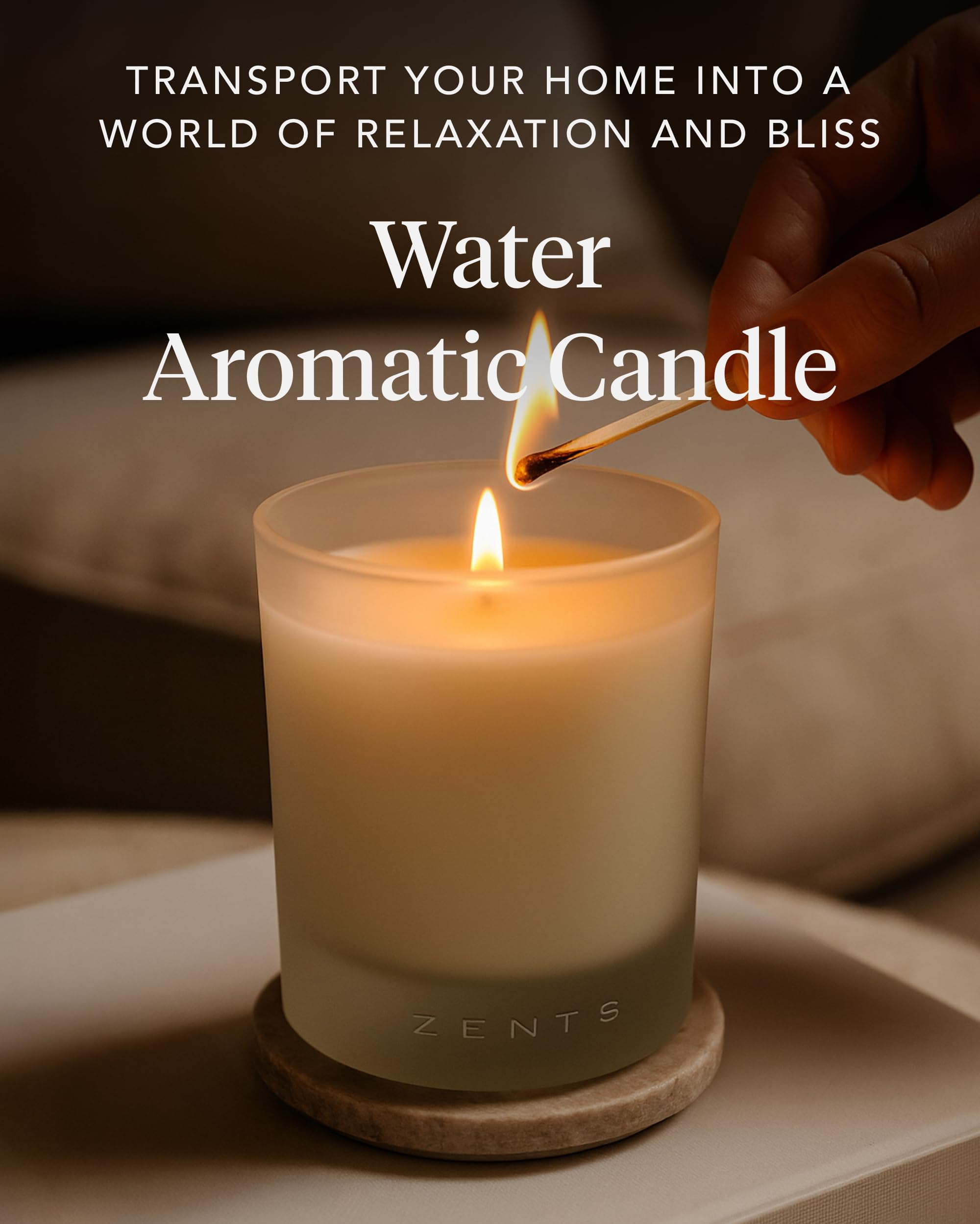 Zents Water Candle wick close-up showing clean burn and fragrant notes.