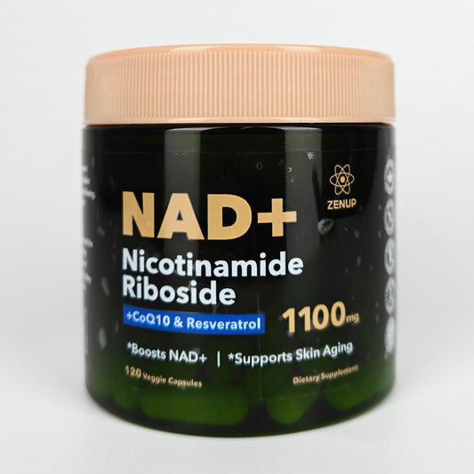 ZenUP NAD+ bottle back shows ingredients and directions for use