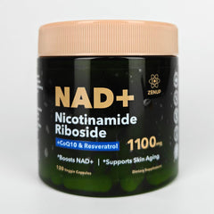 ZenUP NAD+ bottle back shows ingredients and directions for use
