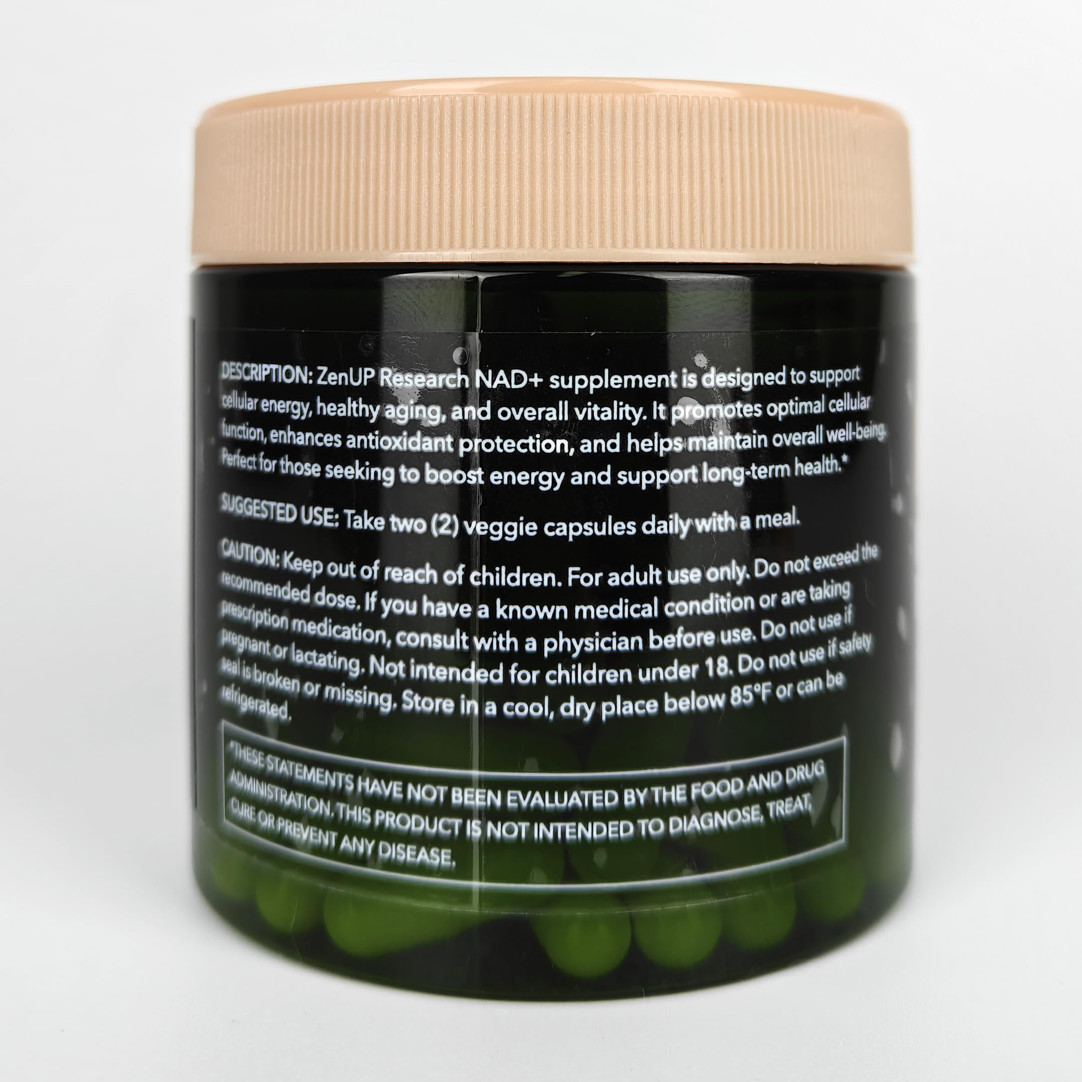 ZenUP NAD+ ingredients scene featuring NR, Resveratrol, and Quercetin