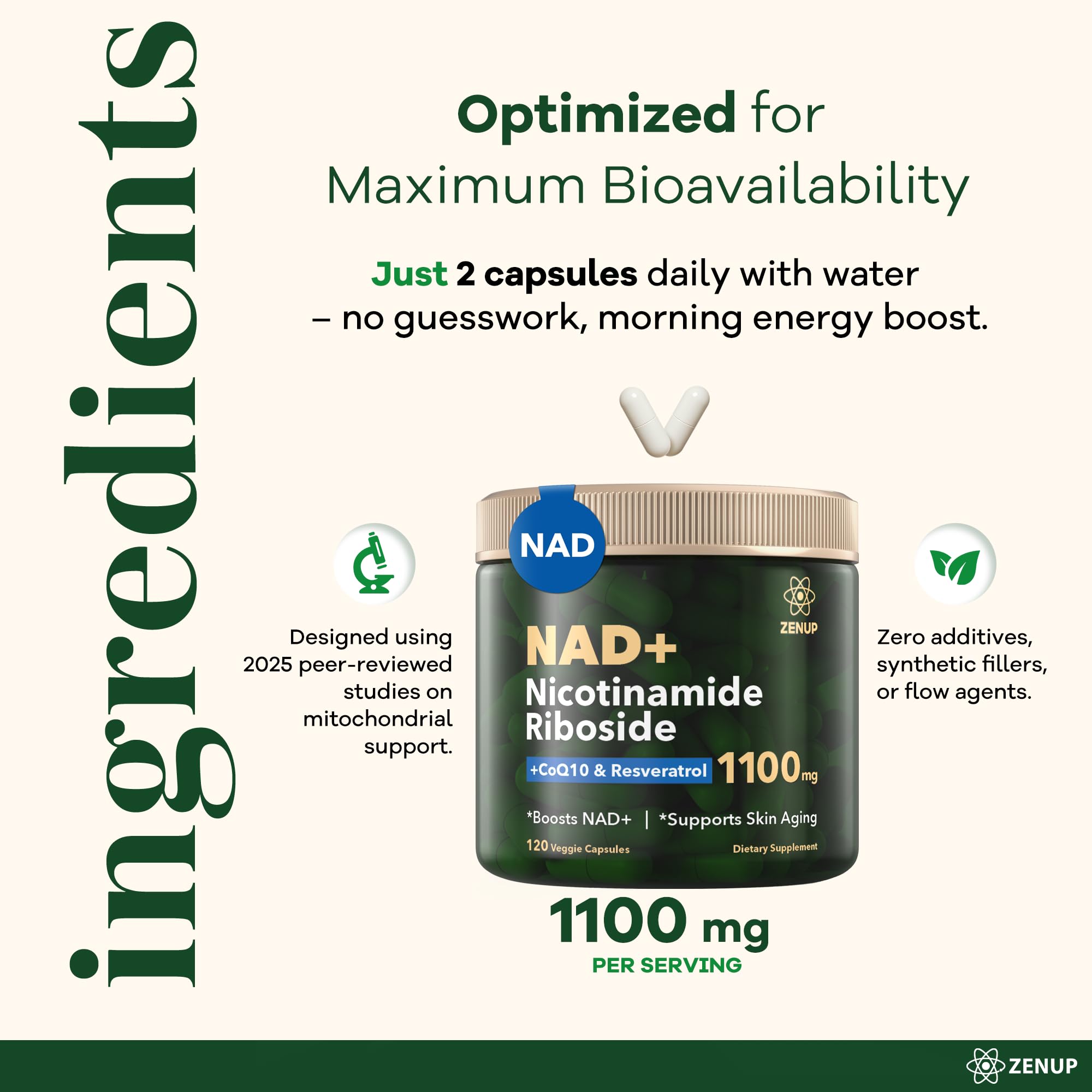 ZenUP NAD+ supplement collection illustrating a balanced daily health routine