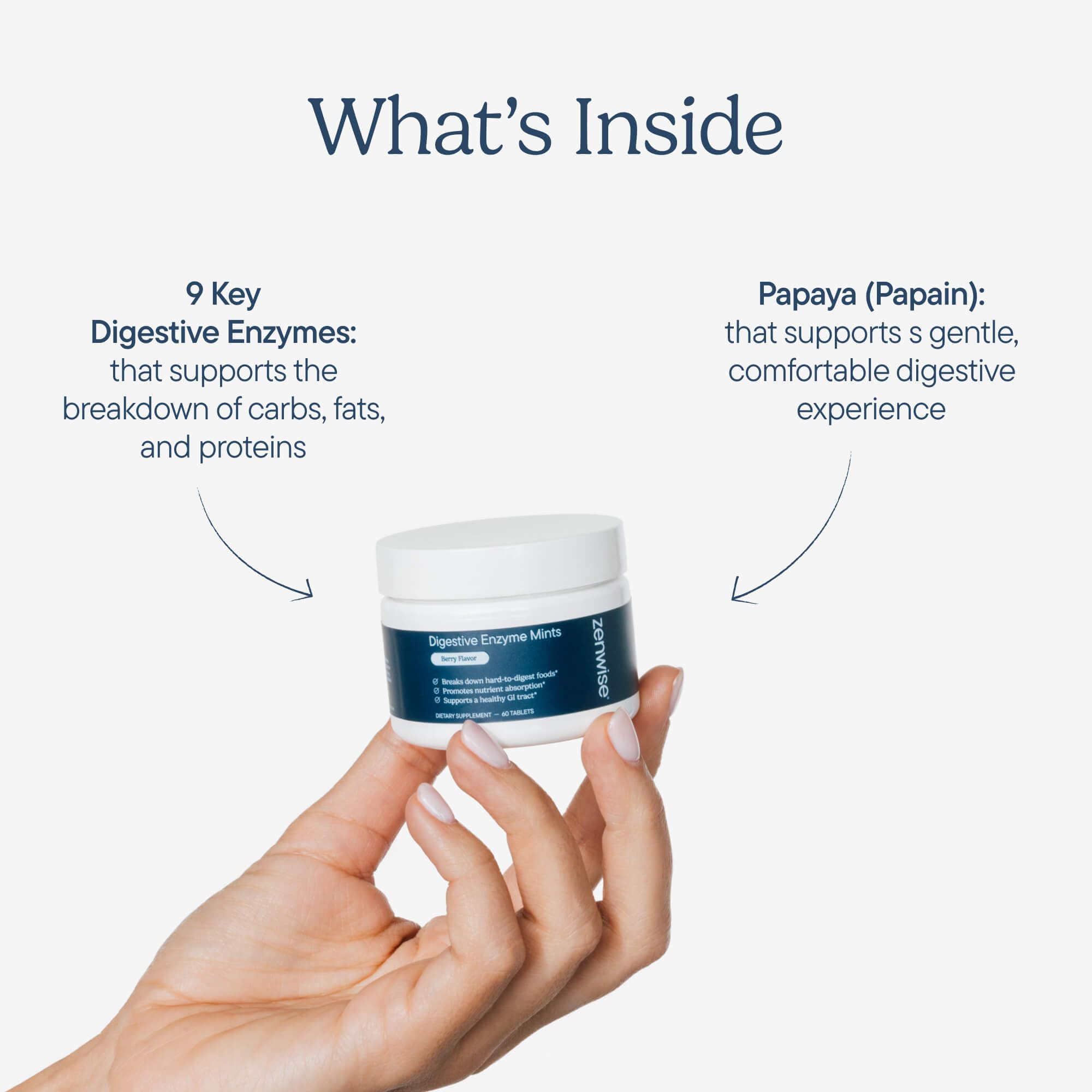 Zenwise Health Digestive Enzyme Mints feature a multi-enzyme blend for digesting proteins, fats, and carbs.