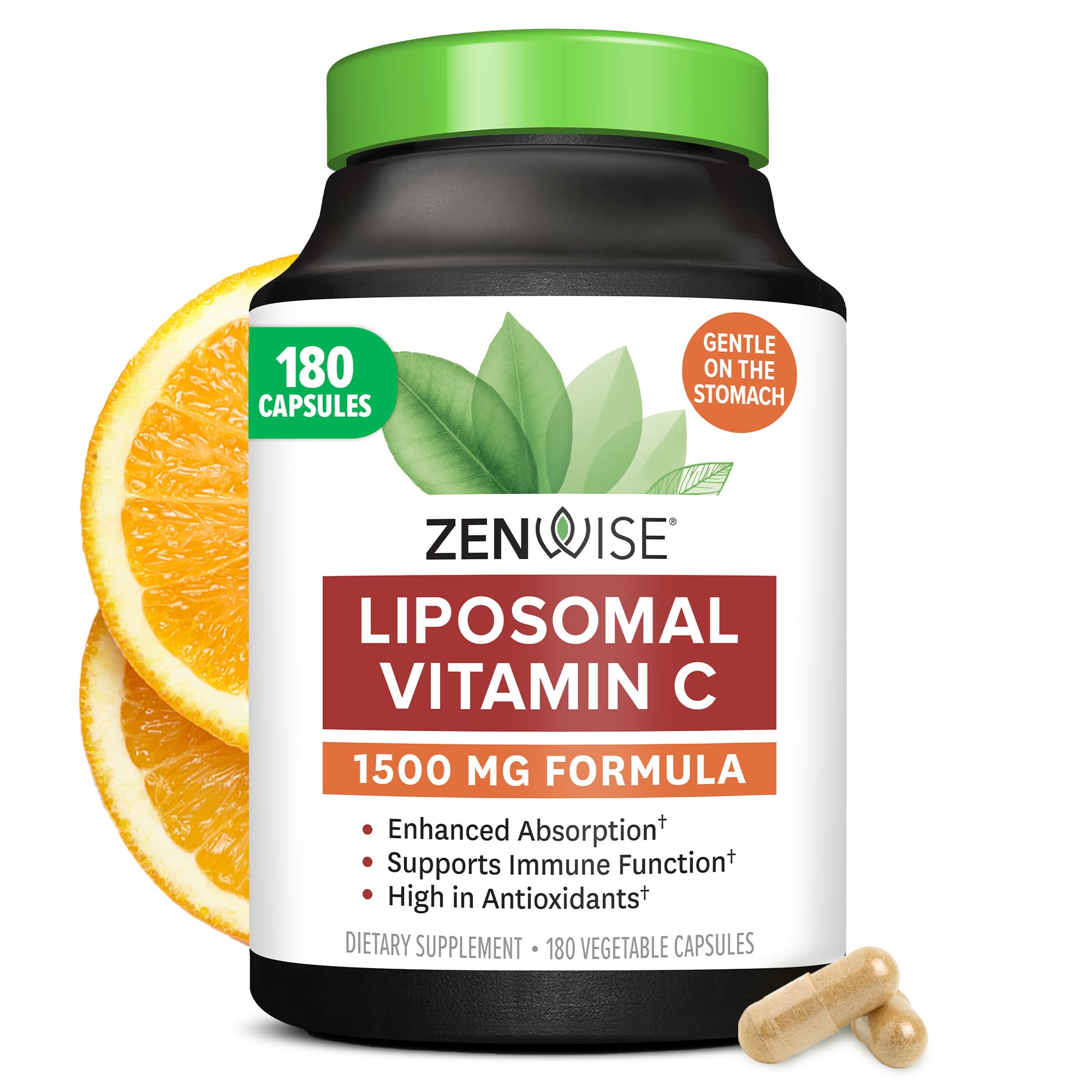 Zenwise Health enhanced absorption liposomal Vitamin C bottle showcases potent immune support potential.