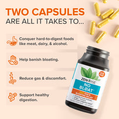Zenwise Health No Bloat ingredients label shows enzymes and probiotics.
