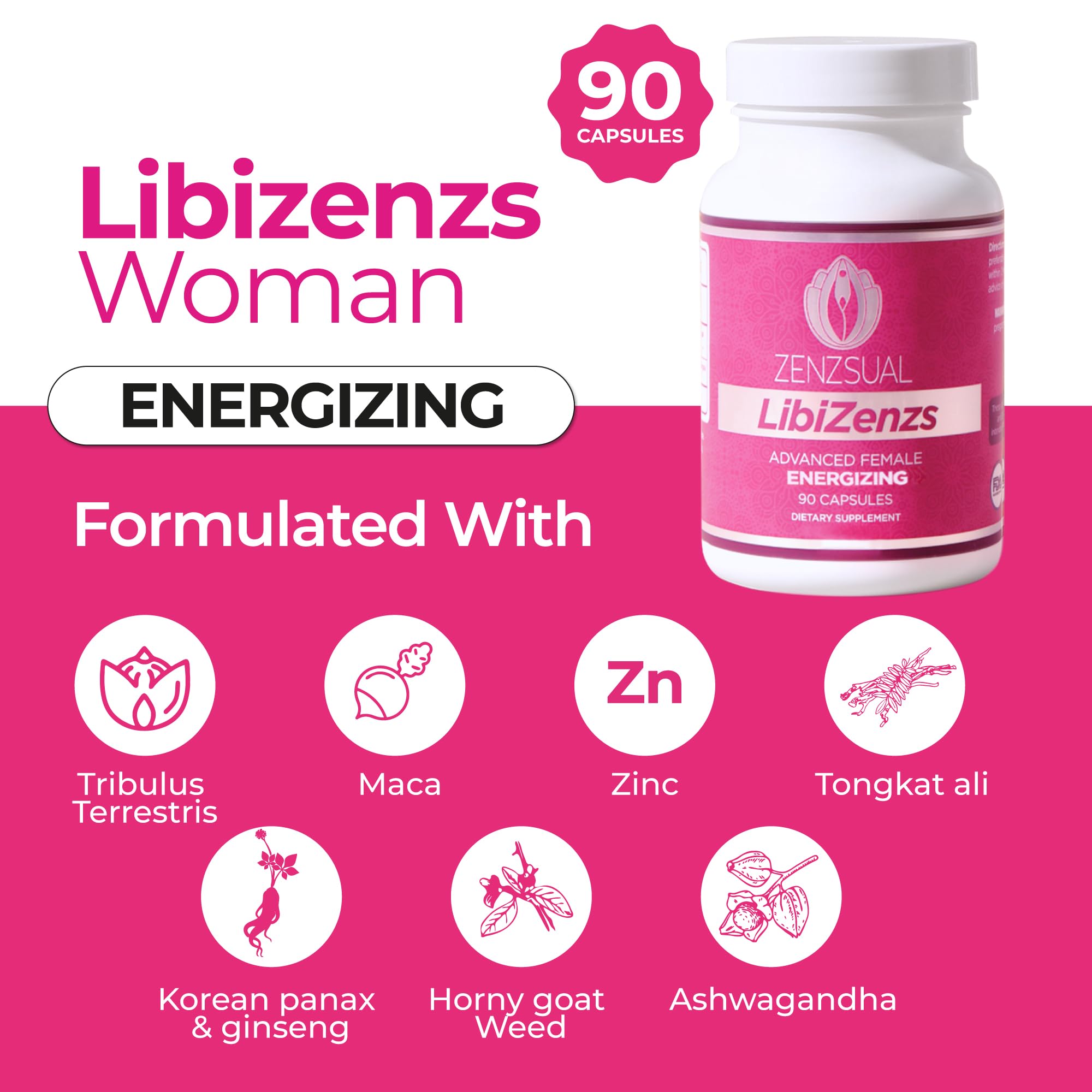 ZENZSUAL Libizenzs capsules for easy daily plant-based wellness.