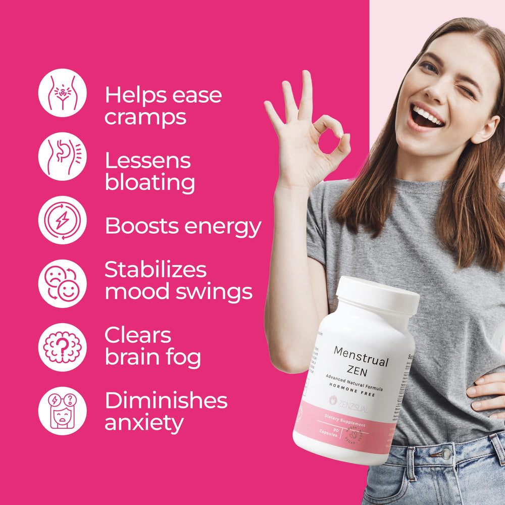 ZENZSUAL Menstrual Zen packaging box on bedside table