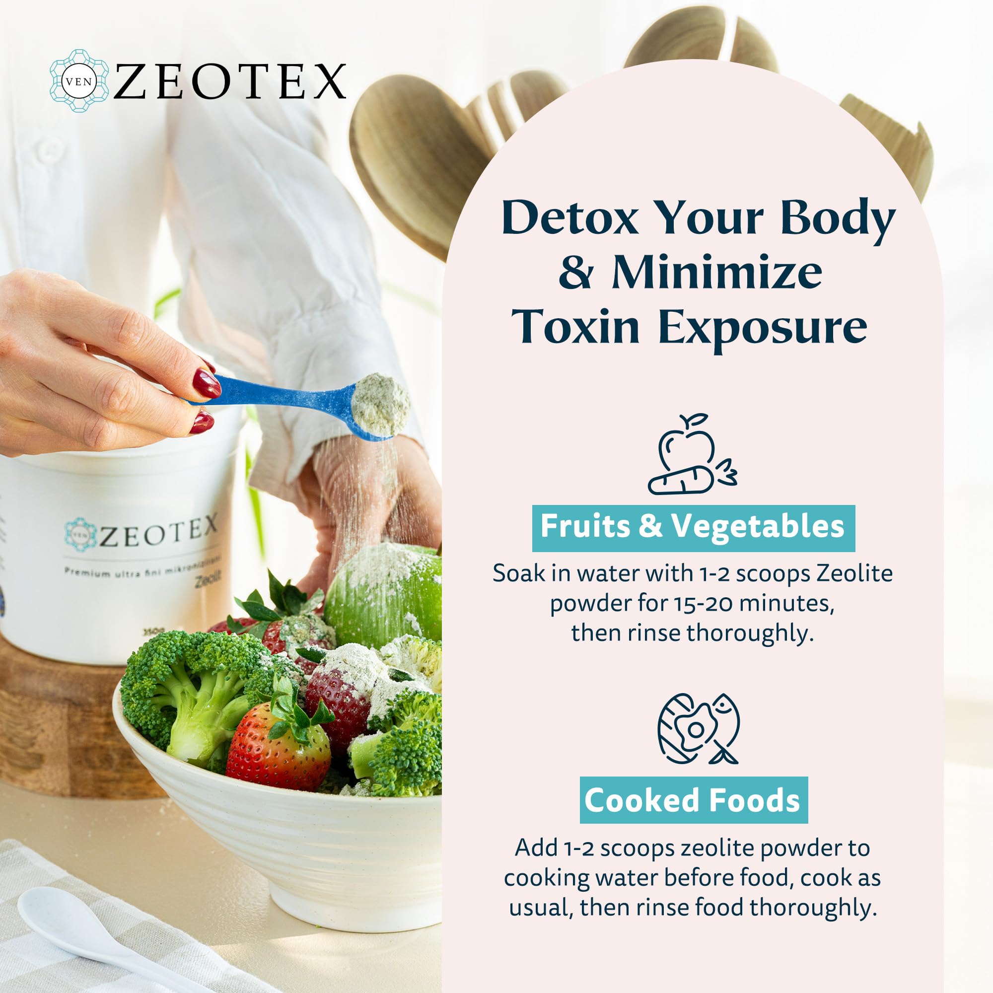 Zeotex 350g detox powder as a natural tooth powder alternative for oral care.