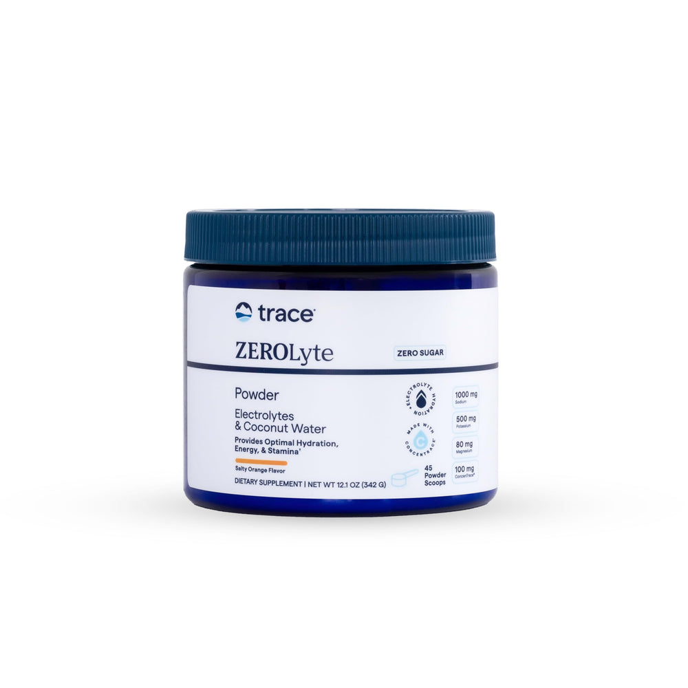 Trace Minerals ZeroLyte salty orange bottle displaying hydration-focused formula