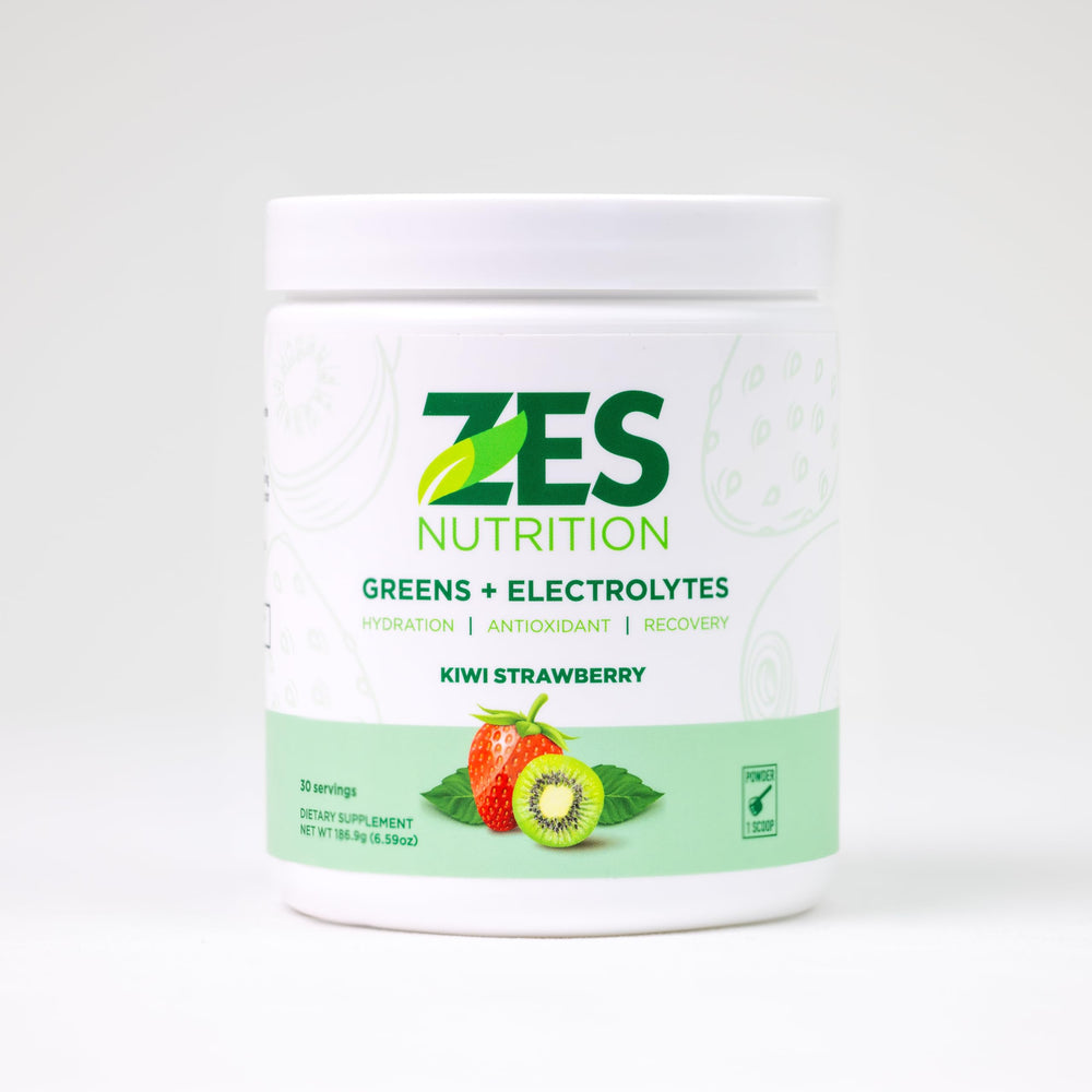 ZES Nutrition Greens + Electrolytes recovery scene portrays post-workout refreshment.