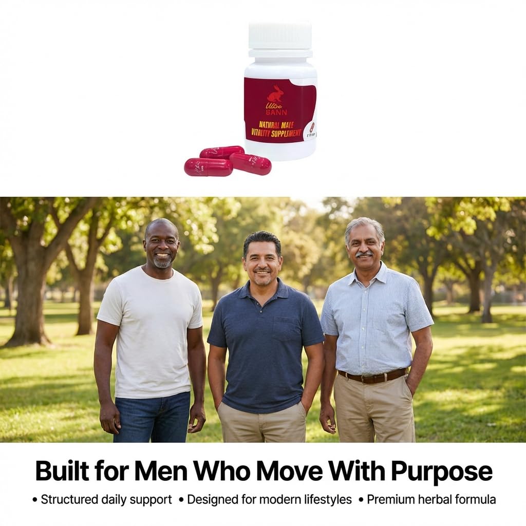 Zest Of Moringa Ultra Bann bottle side detailing vegan, non-GMO vitality formula for men.