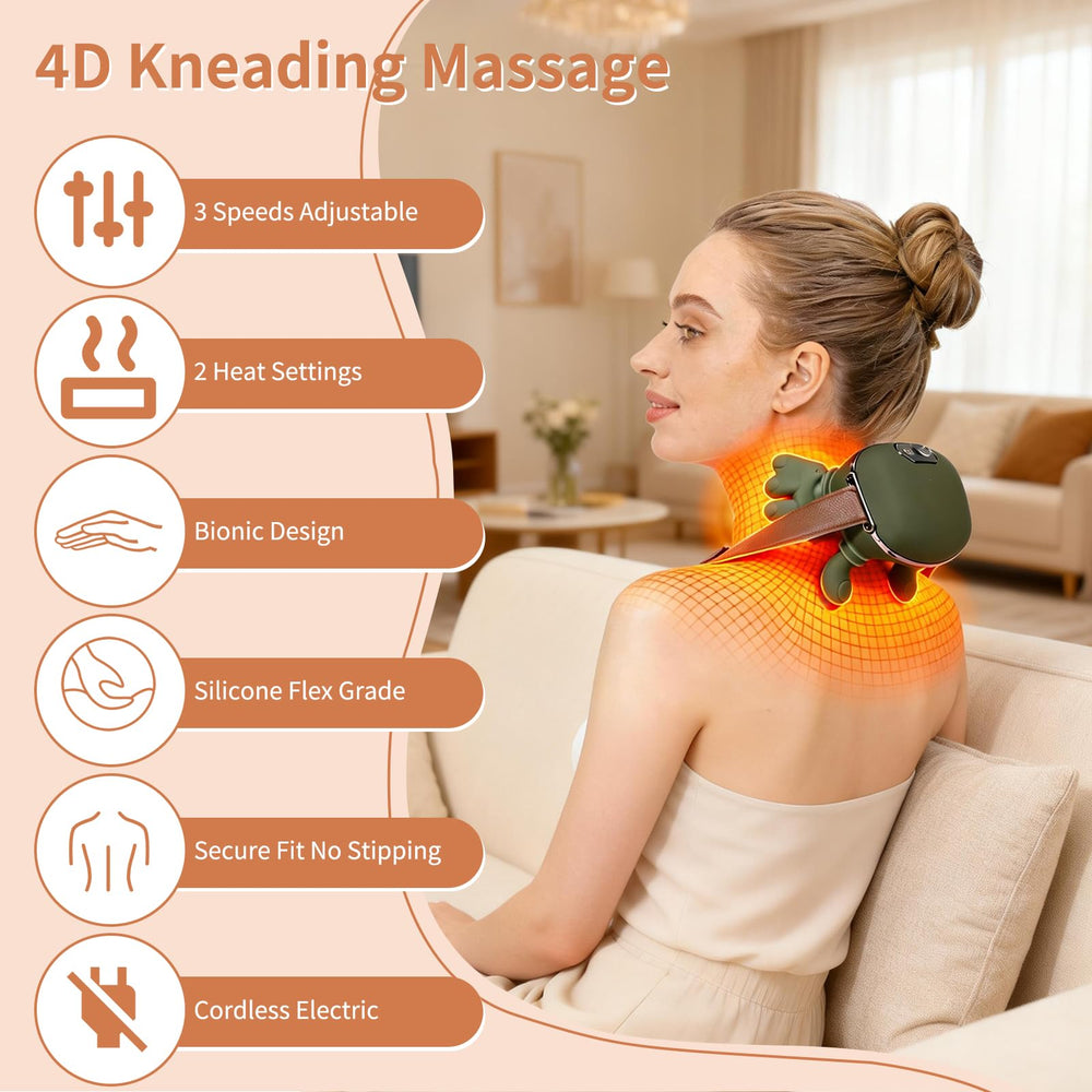 ZESTEFY neck massager showing dual heat settings delivering soothing warmth.
