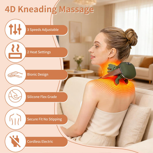 ZESTEFY neck massager showing dual heat settings delivering soothing warmth.