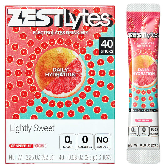 ZestLytes grapefruit hydration packets for sugar-free daily hydration.