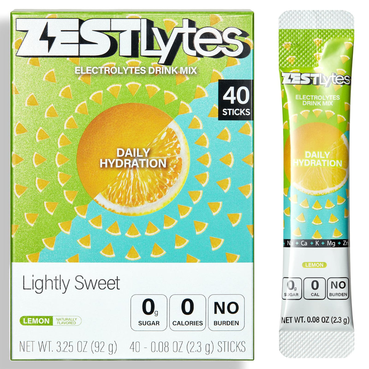 ZestLytes lemon hydration packet shown for daily sugar-free hydration on the go.
