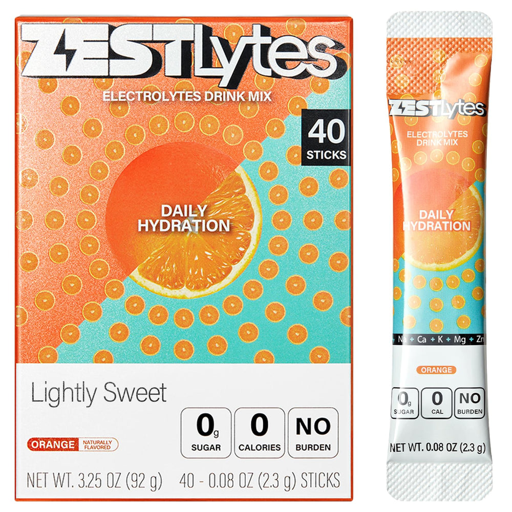 ZestLytes orange hydration packet dissolving for quick daily hydration.