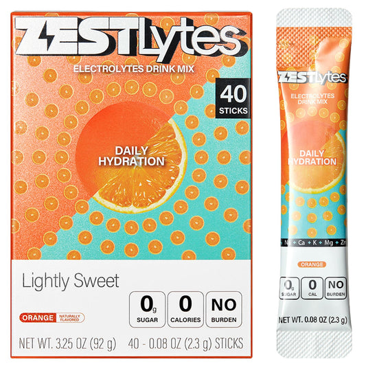 ZestLytes orange hydration packet dissolving for quick daily hydration.