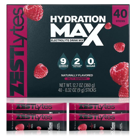 ZestLytes Salty Raspberry packets close-up for quick hydration after workouts