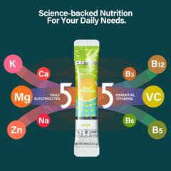 ZestLytes vitamin profile graphic showcases liposomal C and B vitamins.