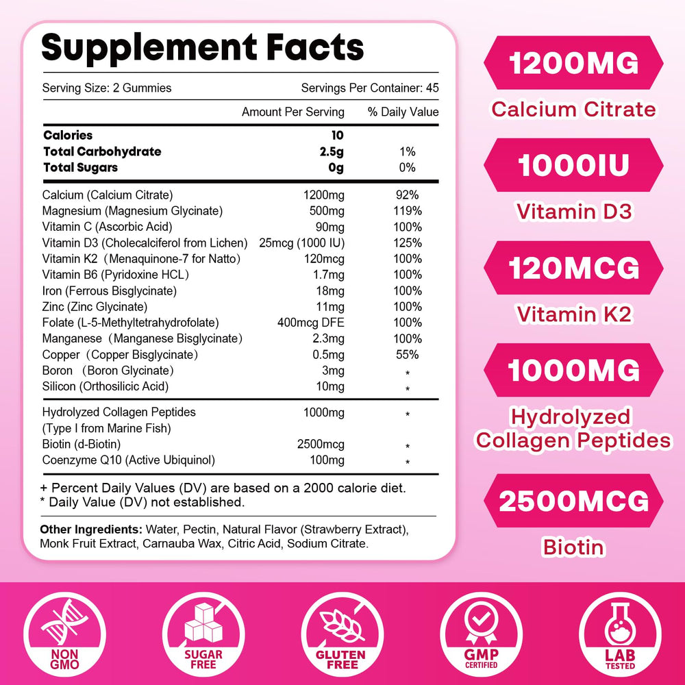 Zetelixia calcium gummies women sugar free gluten free non GMO attributes