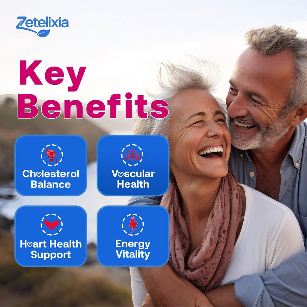 Ingredients scene highlights Zetelixia's plant sterols and stanols for cholesterol balance.