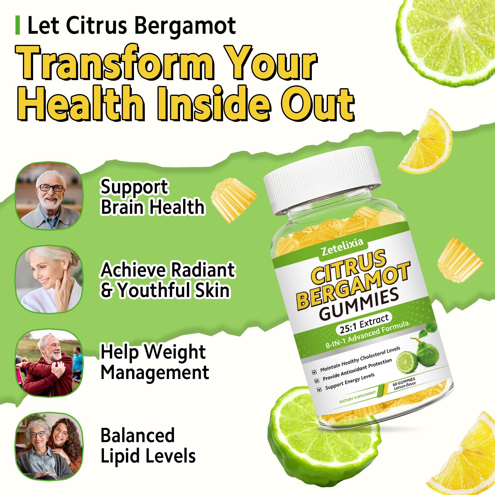 Zetelixia Citrus Bergamot Gummies lemon slices image, refreshing daily flavor idea.