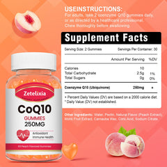 Close-up of peach flavored Zetelixia gummies highlighting easy digestion.
