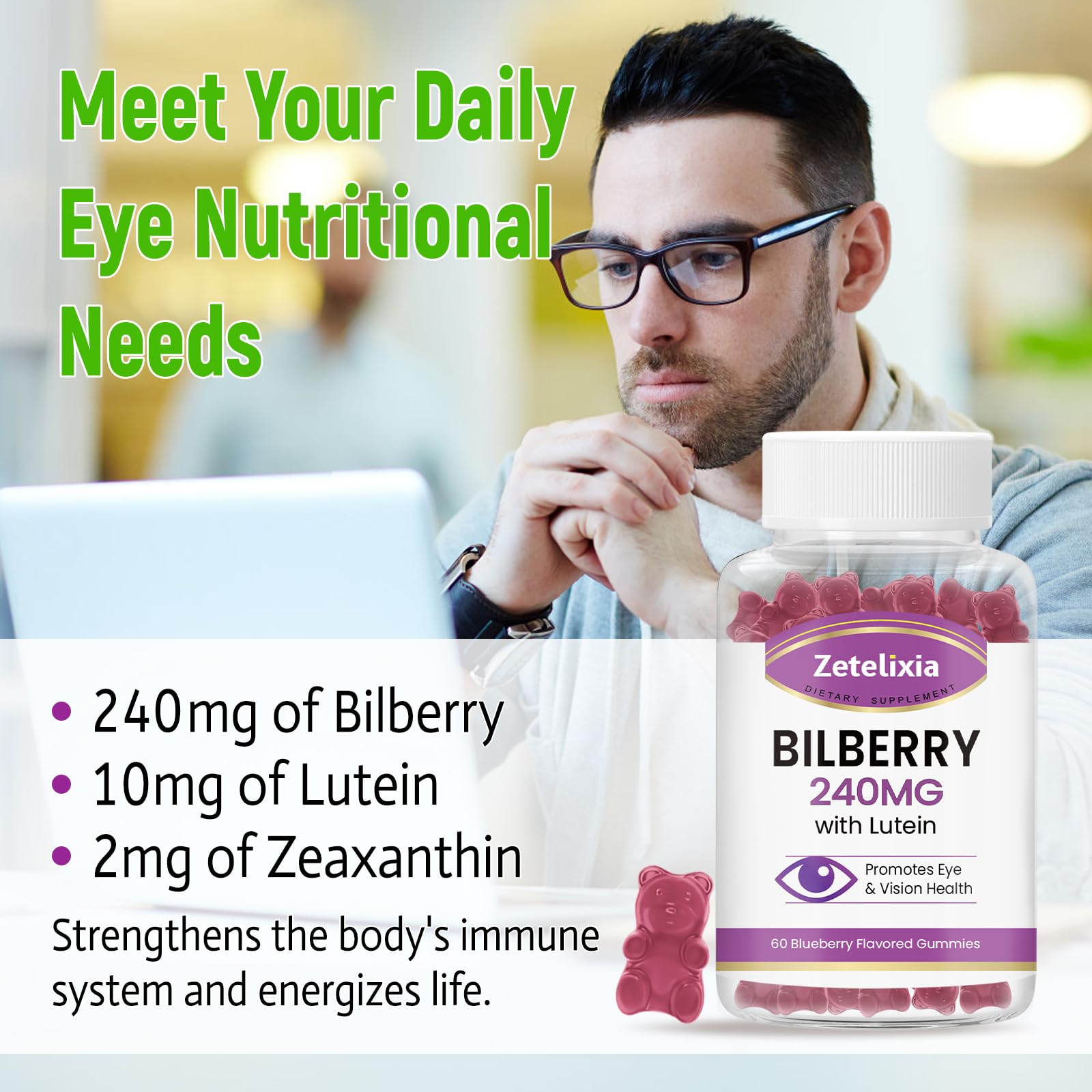 Zetelixia gummy texture close-up with blueberry taste and soft chew