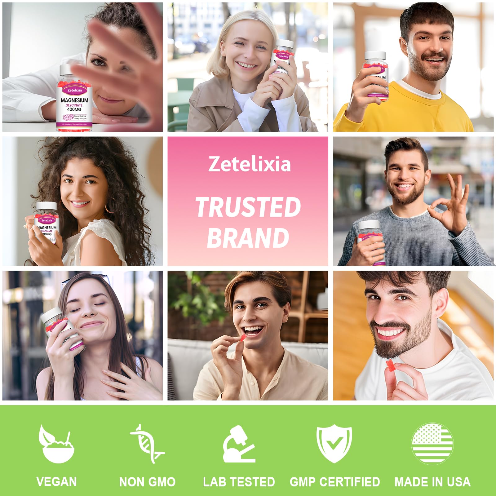 Zetelixia ingredients list featuring vegetarian pectin base.