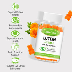 Zetelixia Lutein Gummies serving suggestion shows two gummies daily
