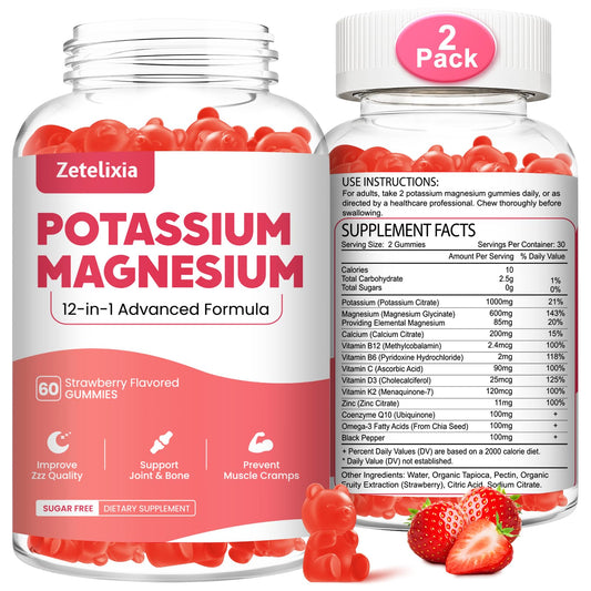 Zetelixia two-pack gummies bottle showing product for muscle and heart support