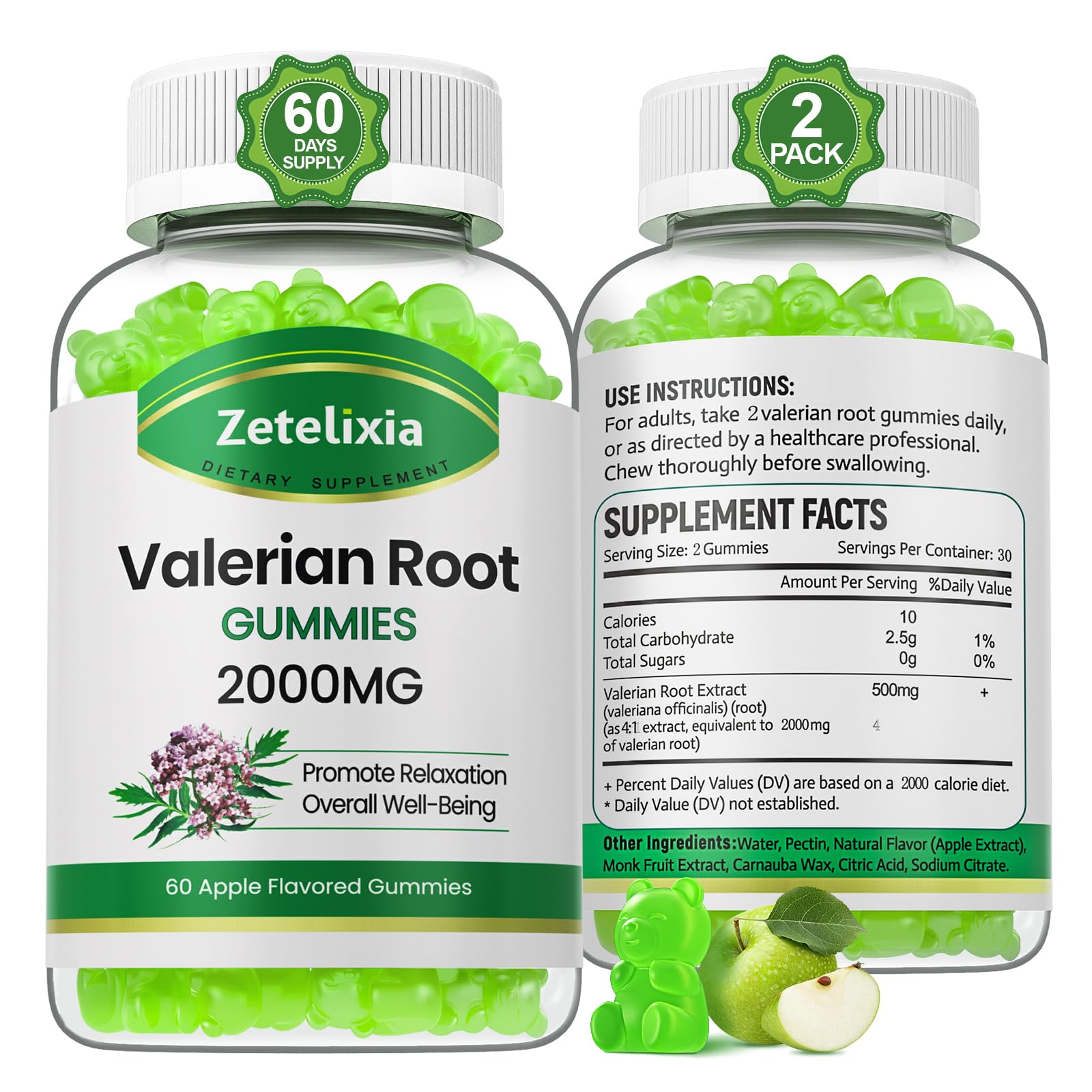 Zetelixia Valerian Gummies bottle front for calming evenings.