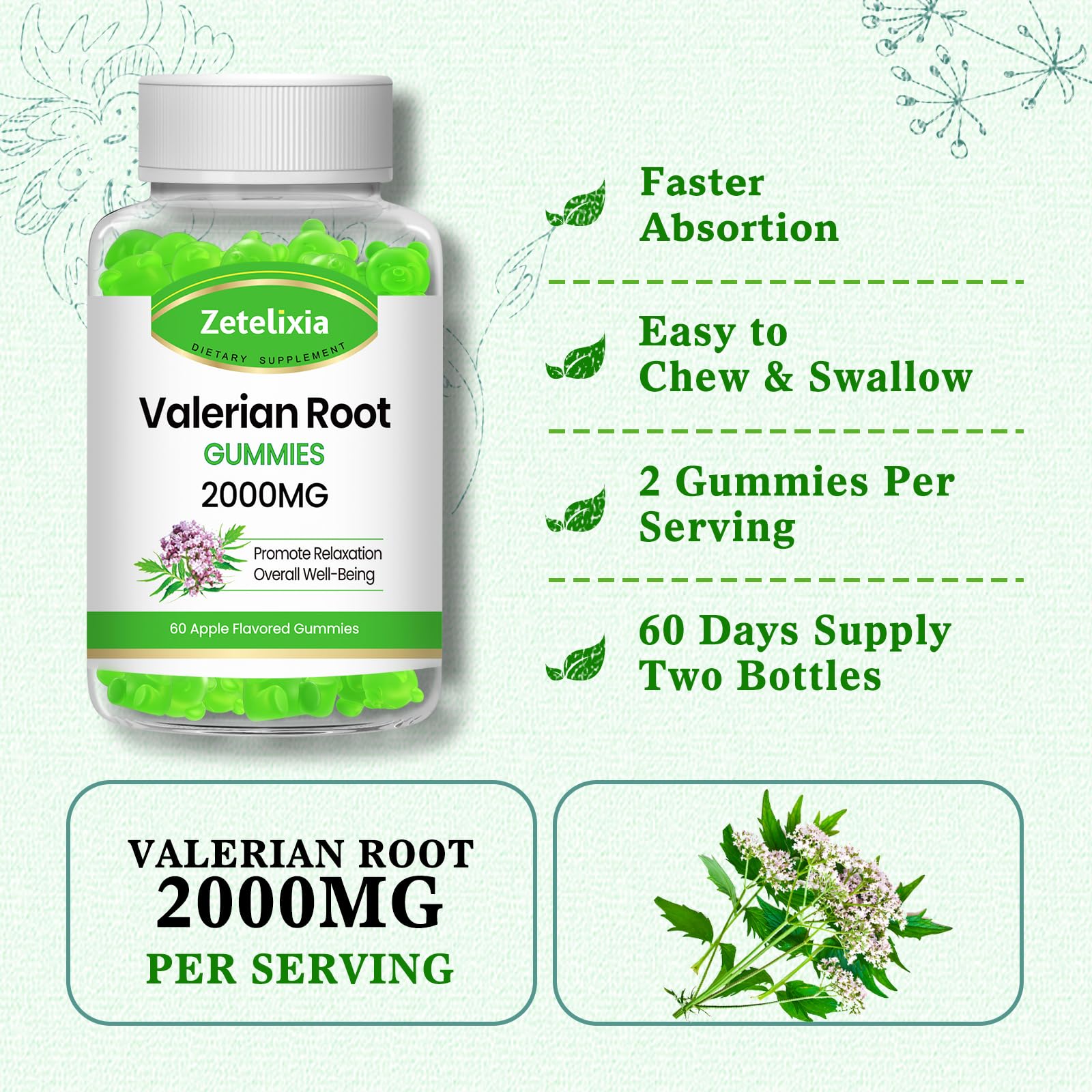 Zetelixia Valerian Gummies packaging box showcases GMP quality.