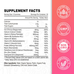 Zetelixia vegan iron gummies bottle back highlighting ingredients and use cases