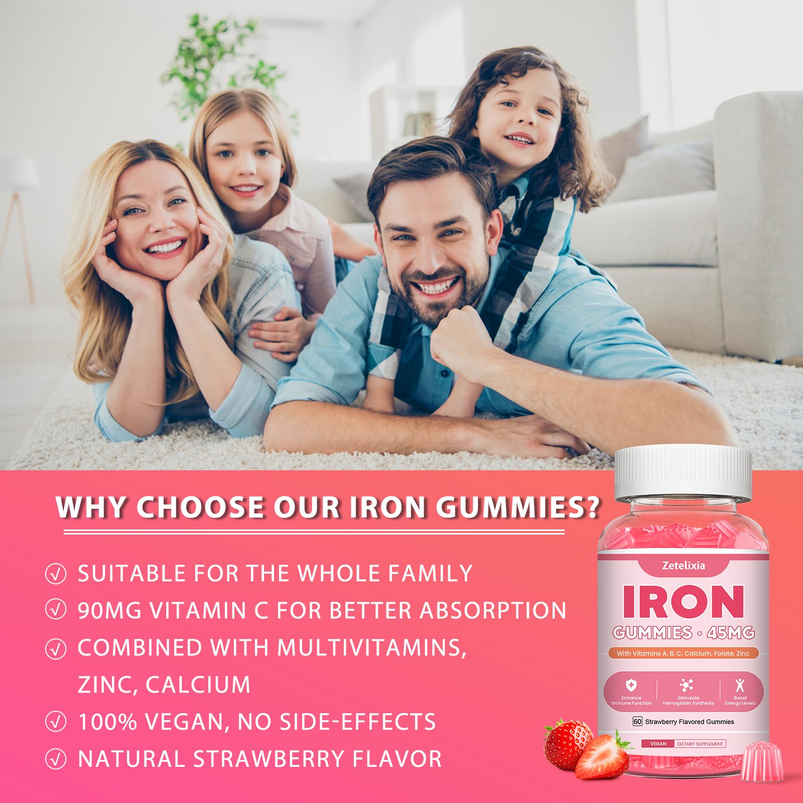 Zetelixia vegan iron gummies sugar free icon emphasized for daily use