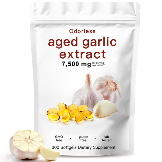 ZEYARUIBO aged garlic extract bottle front with odorless softgels for everyday immune and heart wellness.