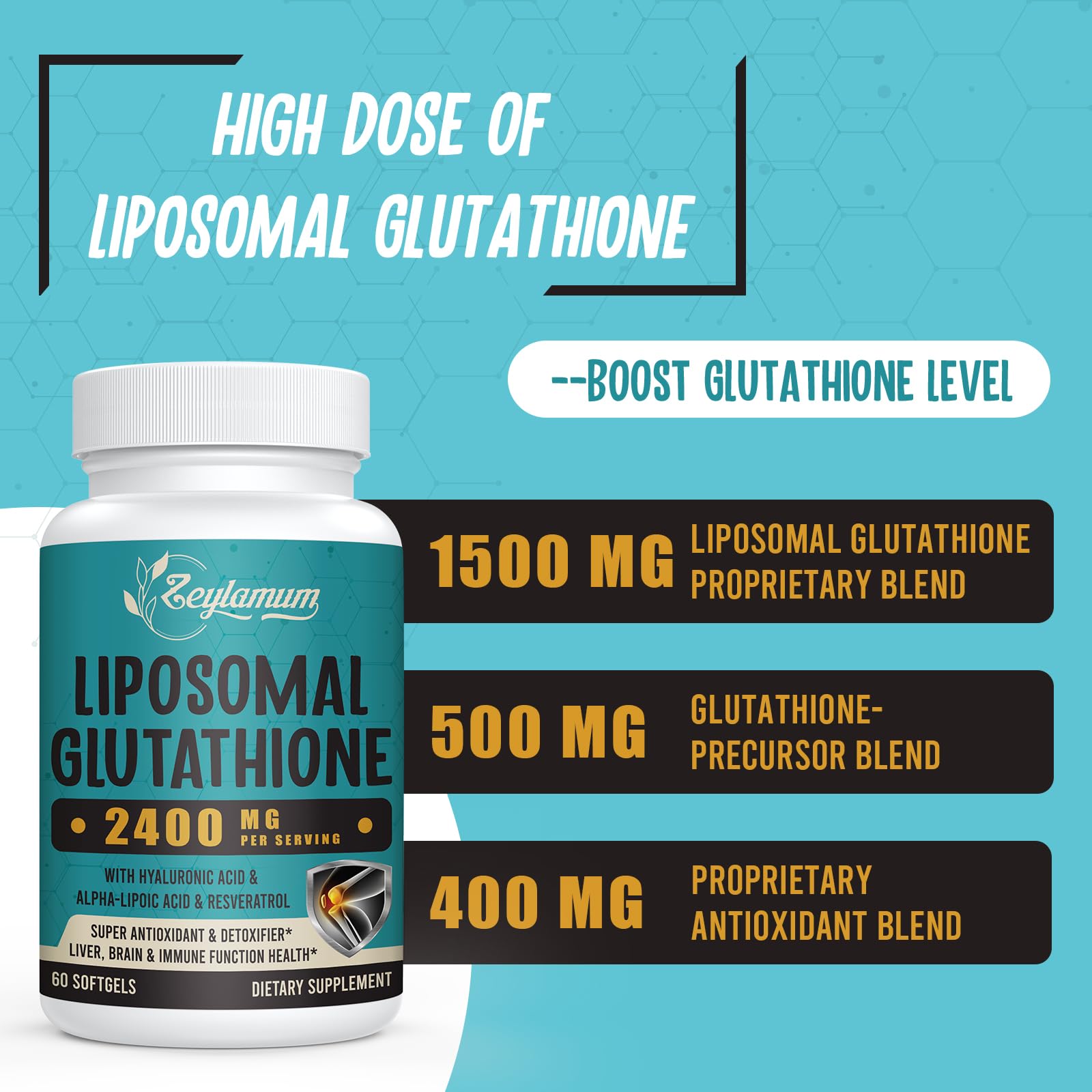Zeylamum bottle label detail emphasizing liposomal delivery and ingredients