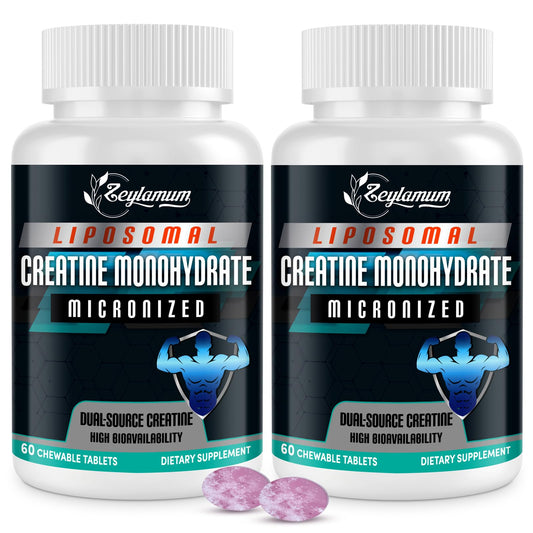 Zeylamum creatine chewable tablets bottle, convenient on-the-go supplementation.