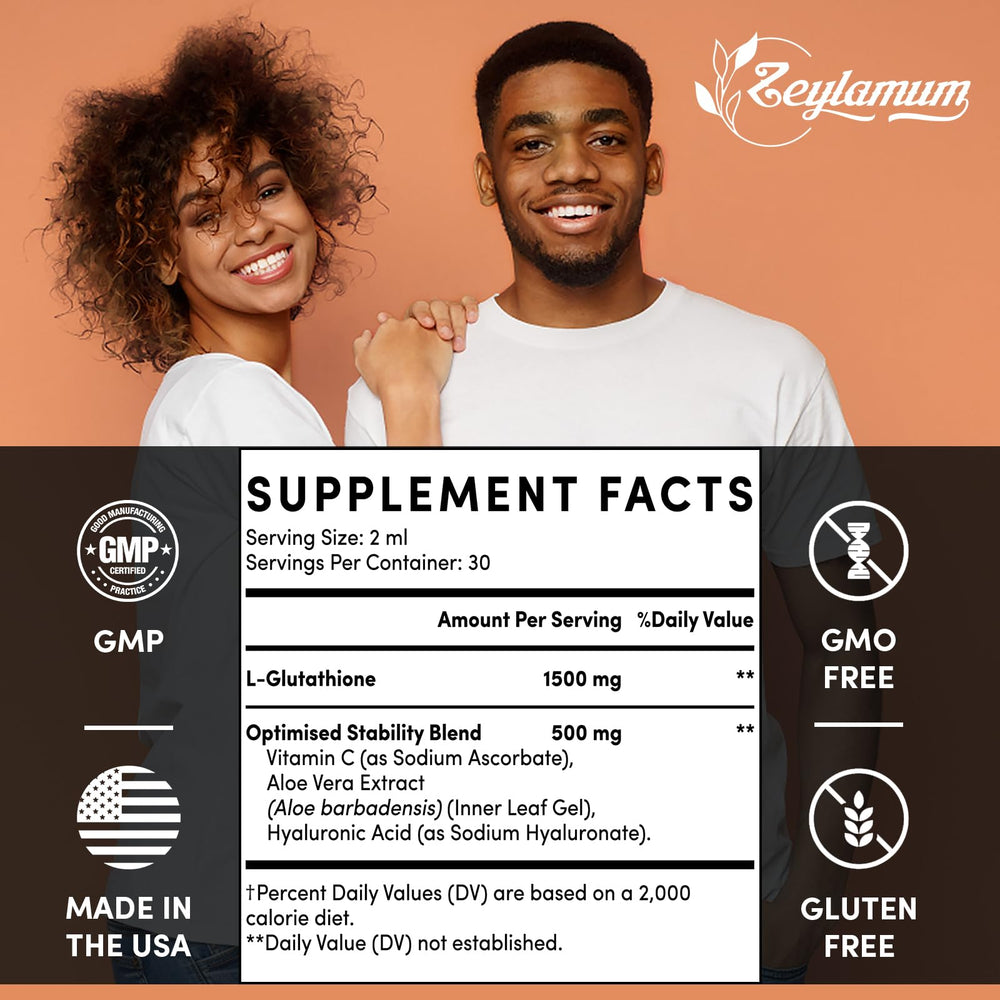 Zeylamum glutathione liquid drops with dropper for simple daily use.