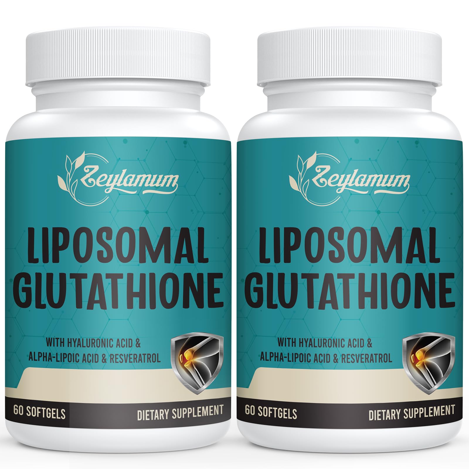 Zeylamum liposomal glutathione softgels bottle on white background, potential antioxidant support